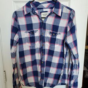 Blue, Pink, White Plaid Button Up